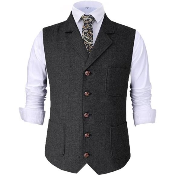 Mens Retro Suit Vest Black
